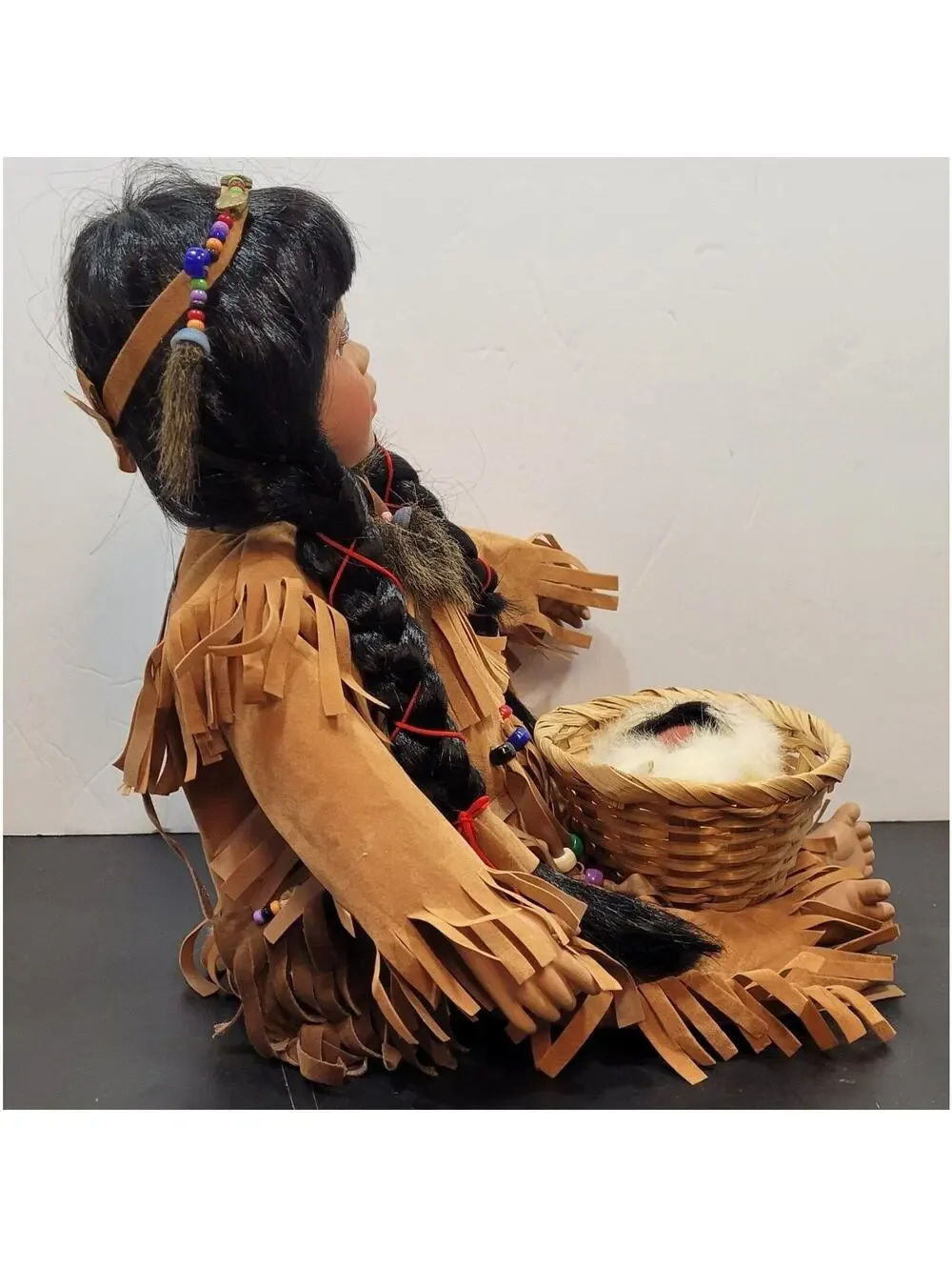 Vintage Native American Girl Porcelain Doll 10 1/2